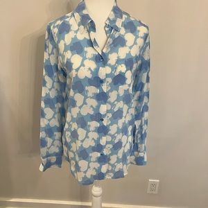 Equipment 100% Silk Blouse - Size Small - Blue and white hearts